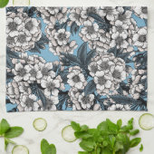 さくらんぼの白と青 キッチンタオル (折り畳み)