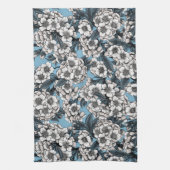 さくらんぼの白と青 キッチンタオル (縦)