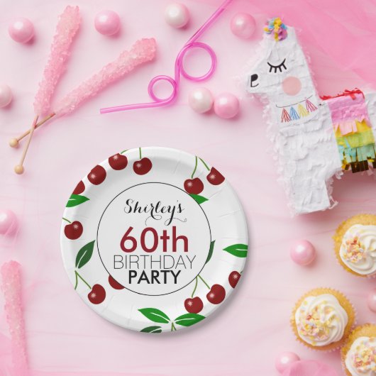 さくらんぼの第60誕生会の紙皿 ペーパープレート (パーティー)