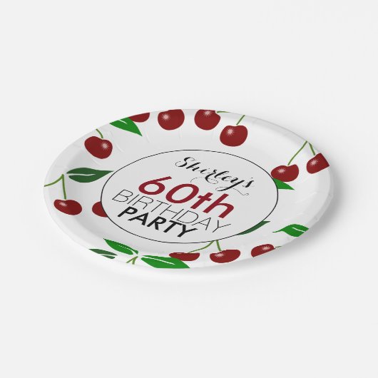さくらんぼの第60誕生会の紙皿 ペーパープレート (アングル)