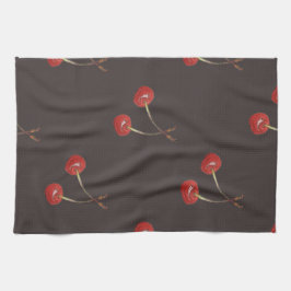 さくらんぼの組パターン(暗いチョコレート) キッチンタオル