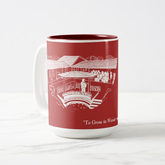 さくらんぼの芝生の学校Mg -プラクとの赤 ツートーンマグカップ (正面左)