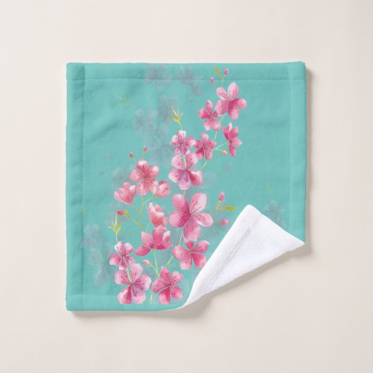 さくらんぼの花々オンティール(緑がかった色) ウォッシュタオル (ウォッシュタオル)