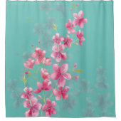 さくらんぼの花々オンティール（緑がかった色） シャワーカーテン (正面)