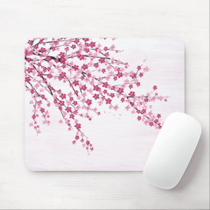 さくらんぼの花々オンピンク マウスパッド