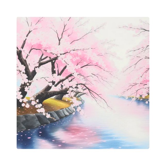 さくらんぼの花々ザリバーバンク メタルプリント (正面)