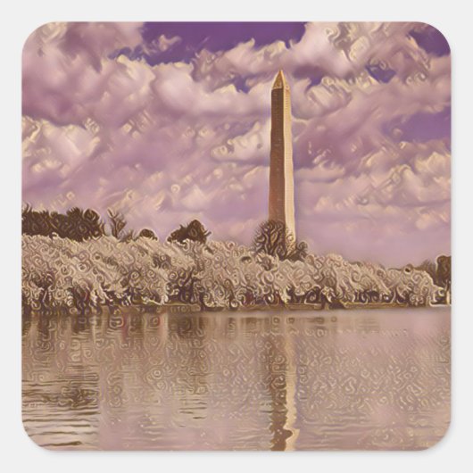 さくらんぼの花々ザワシントンモニュメント スクエアシール (正面)