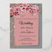 さくらんぼの花々フランスのロマンチックほこりっぽいバラ 箔招待状 (正面)