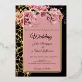 さくらんぼの花々フランスのロマンチックほこりっぽいバラ 箔招待状 (正面)