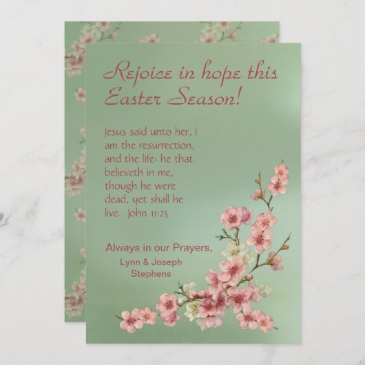 さくらんぼの花がピンクとグリーティングカード 招待状 (正面/裏面)