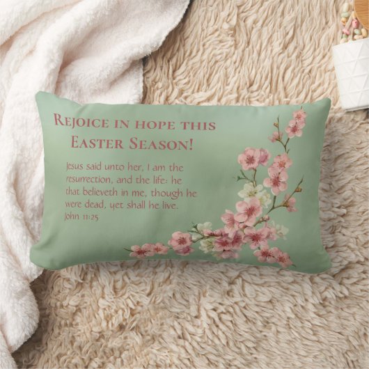 さくらんぼの花がピンクとティール（緑がかった色）のアクセント枕 ランバークッション (ブランケット)