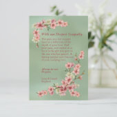 さくらんぼの花がピンクとティール(緑がかった色)の同情カード (スタンド正面)