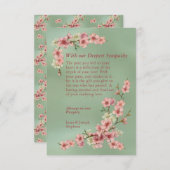 さくらんぼの花がピンクとティール(緑がかった色)の同情カード (正面/裏面)