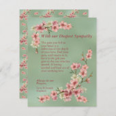 さくらんぼの花がピンクとティール(緑がかった色)の同情カード シーズンカード (正面/裏面)