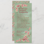 さくらんぼの花がピンクとティール(緑がかった色)の同情カード 案内状 (正面/裏面)