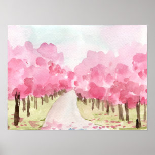さくらんぼの花が両側に並ぶ ポスター