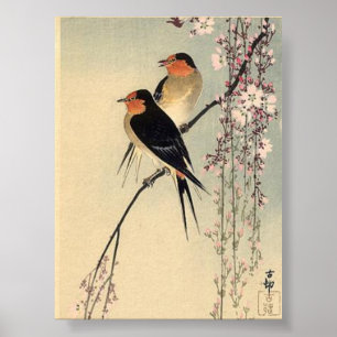 さくらんぼの花が咲くツバメ – Ohara Koson ポスター