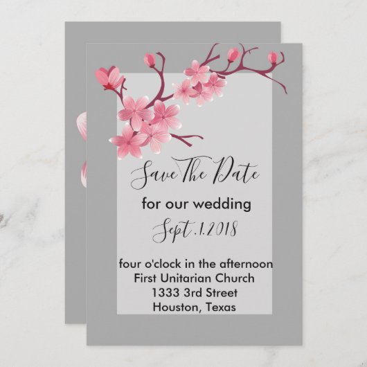 さくらんぼの花が日付を保存 招待状 (正面/裏面)