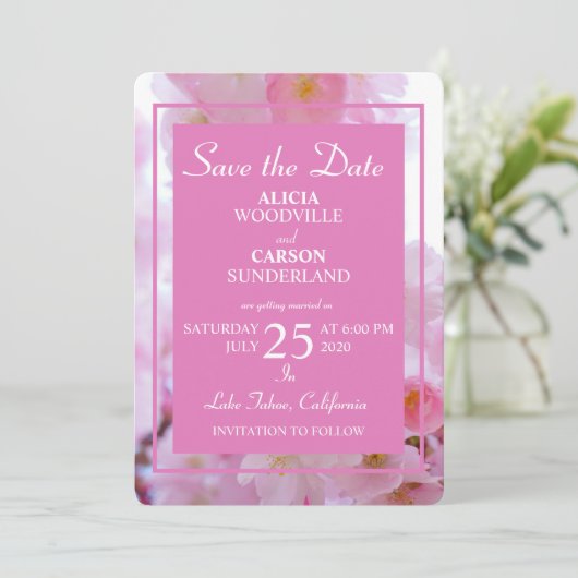 さくらんぼの花が日付を保存 招待状 (スタンド正面)