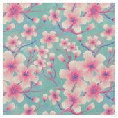 さくらんぼの花が青 ファブリック (クローズアップ)