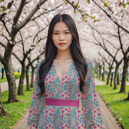 さくらんぼの花が青 ファブリック