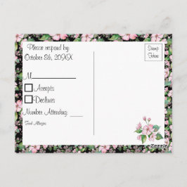 さくらんぼの花が黒い結婚式のRSVPはがき ポストカード