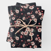 さくらんぼの花が黒い背景 ラッピングペーパーシート (インサイチュ)