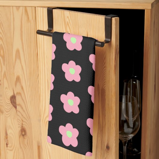 さくらんぼの花が黒 キッチンタオル (三つ折り)