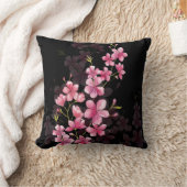 さくらんぼの花が黒 クッション (ブランケット)