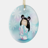 さくらんぼの花こけし人形の冬の雪片 セラミックオーナメント (右)