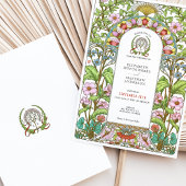 さくらんぼの花とコーンフラワーズ結婚アールヌーボー 招待状