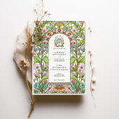 さくらんぼの花とコーンフラワーズ結婚アールヌーボー 招待状