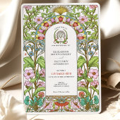 さくらんぼの花とコーンフラワーズ結婚アールヌーボー 招待状