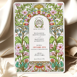 さくらんぼの花とコーンフラワーズ結婚アールヌーボー 招待状