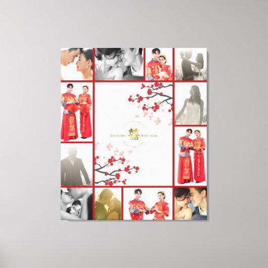 さくらんぼの花とゴールデンダブル中国のシー結婚ズ キャンバスプリント (正面)