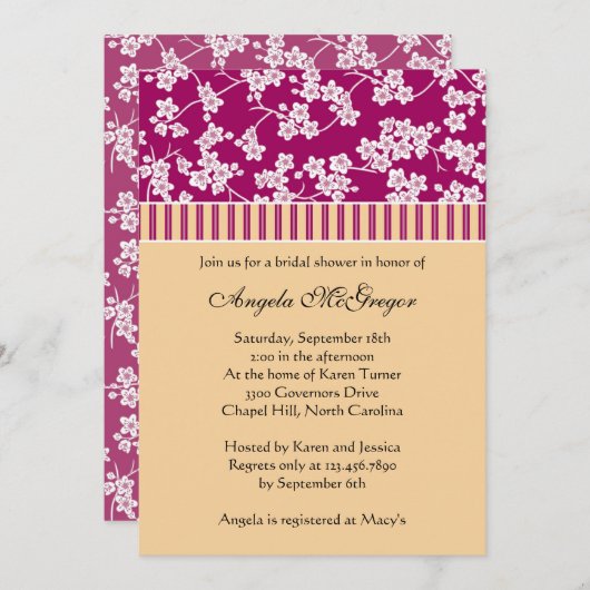 さくらんぼの花とストライプ 招待状 (正面/裏面)