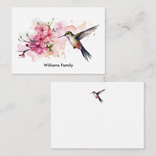 さくらんぼの花とハミングバードノートカード ノートカード (正面/裏面)