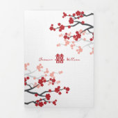 さくらんぼの花とバイリンガル中国の結婚の写真 三つ折り招待状 (カバー)