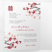 さくらんぼの花とバイリンガル中国の結婚の写真 三つ折り招待状 (内部最初)