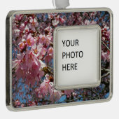 さくらんぼの花とビーピンク春の花 シルバープレートフレームオーナメント (右)