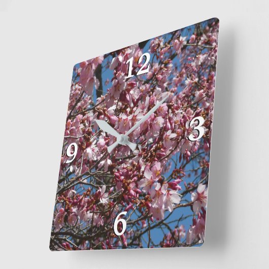 さくらんぼの花とブルースカイ春フローラ スクエア壁時計 (傾斜)