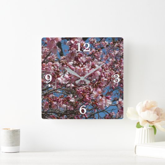 さくらんぼの花とブルースカイ春フローラ スクエア壁時計 (ホーム)