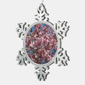 さくらんぼの花とブルースカイ春フローラ スノーフレークピューターオーナメント (右)