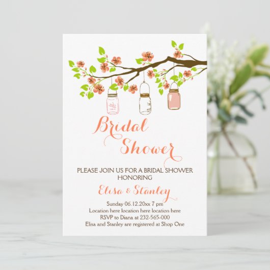 さくらんぼの花とメイスン結婚のブライダルシャワー 招待状 (スタンド正面)