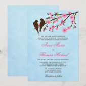 さくらんぼの花とラブバード結婚式招待状 招待状 (正面/裏面)