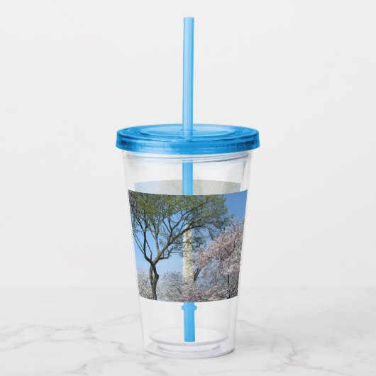 さくらんぼの花とワシントンのモニュメント アクリルタンブラー (正面)