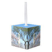 さくらんぼの花とワシントンのモニュメント キューブオーナメント (裏面アングル)