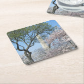 さくらんぼの花とワシントンのモニュメント スクエアペーパーコースター (アングル)