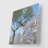 さくらんぼの花とワシントンのモニュメント スクエア壁時計 (傾斜)