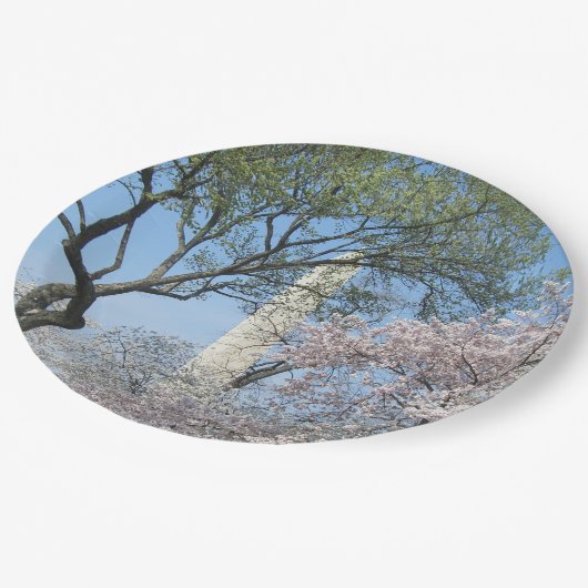 さくらんぼの花とワシントンのモニュメント ペーパープレート (アングル)